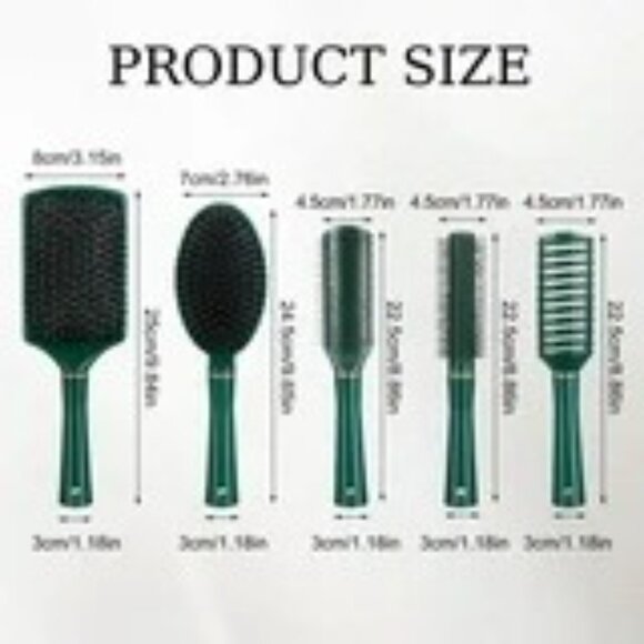 5-Piece Professional Green Hairbrush Set - Picture 2 of 2
